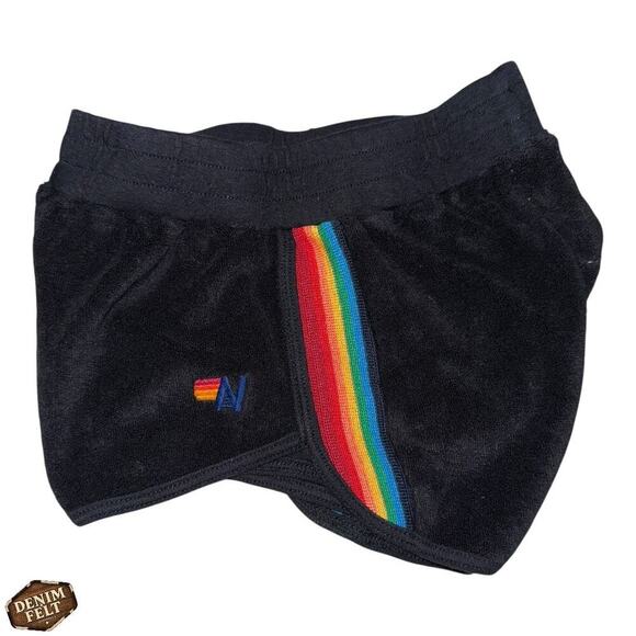 Aviator Nation Black Toddler/Youth Rainbow Stripe Velour Longe Shorts Size 6 - Picture 3 of 9